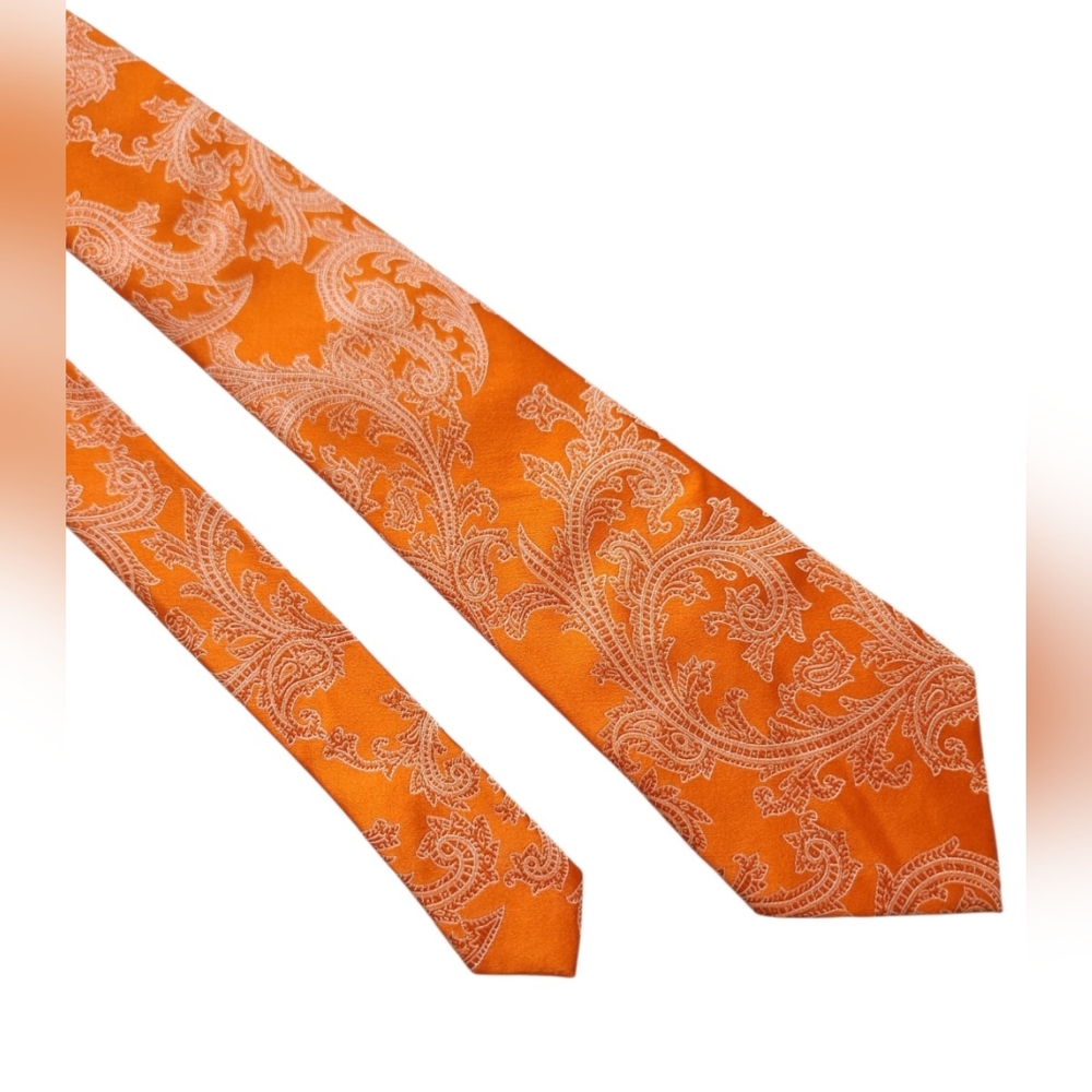 Dapper Tie Orange Paisley Necktie 100% Silk Luxury‎ 3.57"x 57" Formal Business